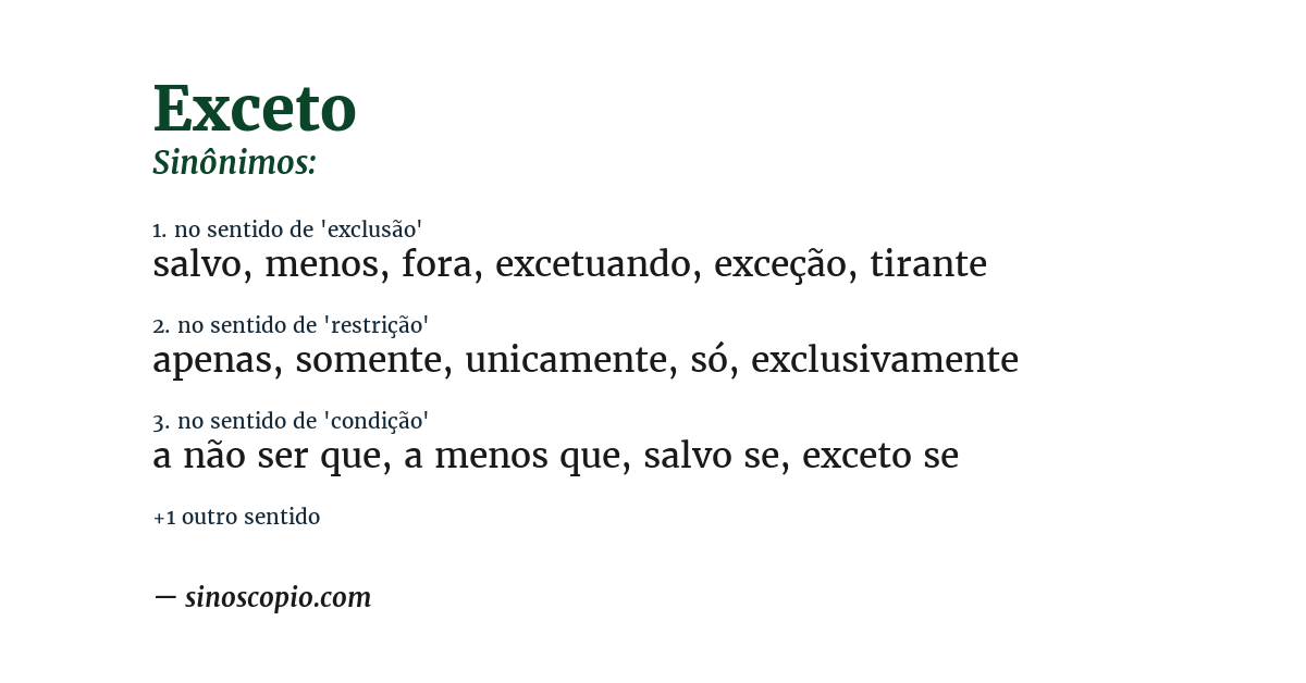 Sinônimo de exceto