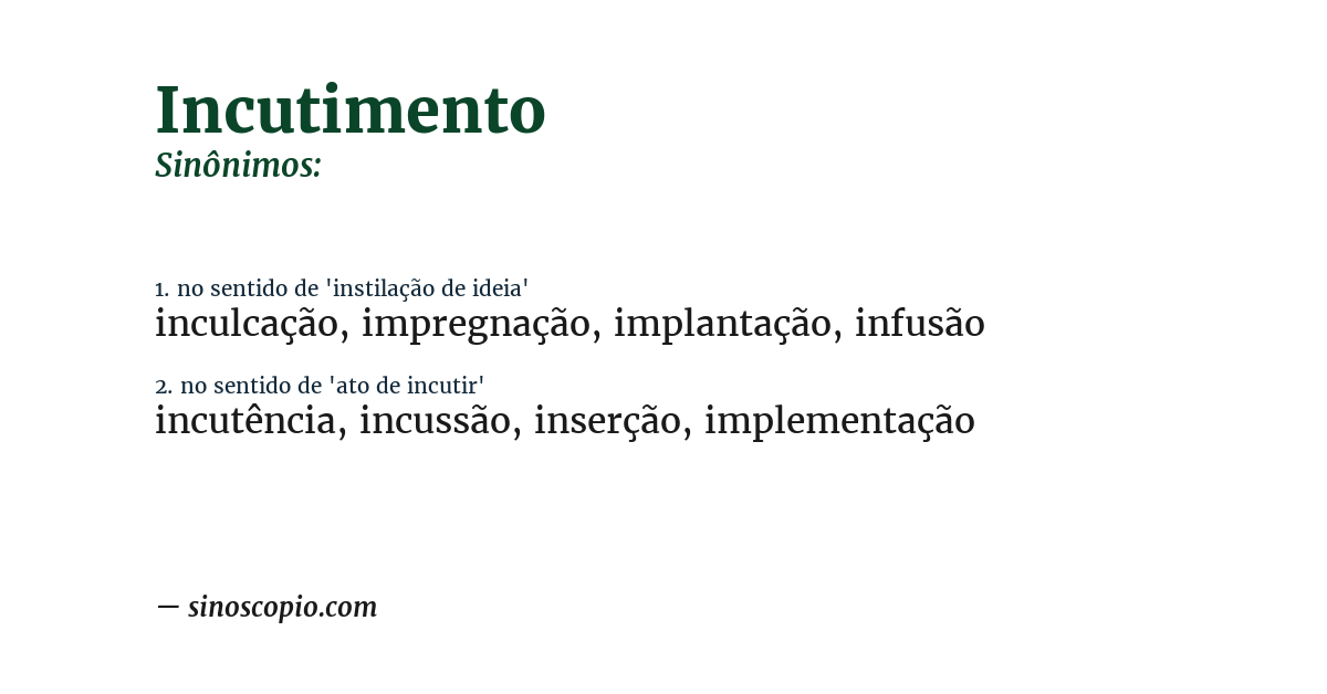 Sinônimo de incutimento
