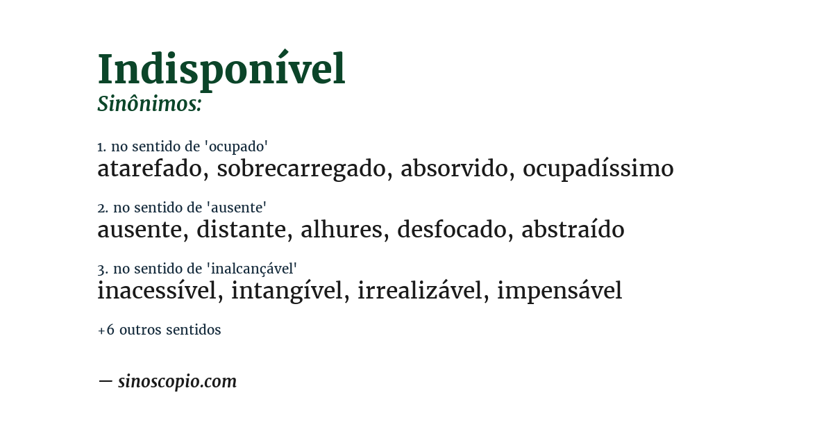 Sinônimo de indisponível