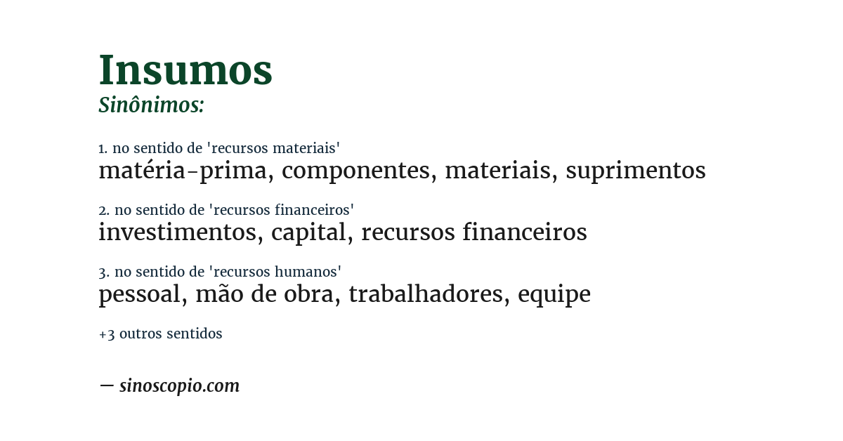 Sinônimo de insumos