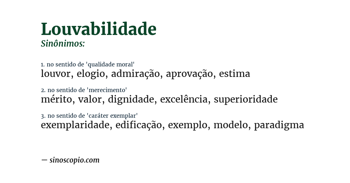 Sinônimo de louvabilidade