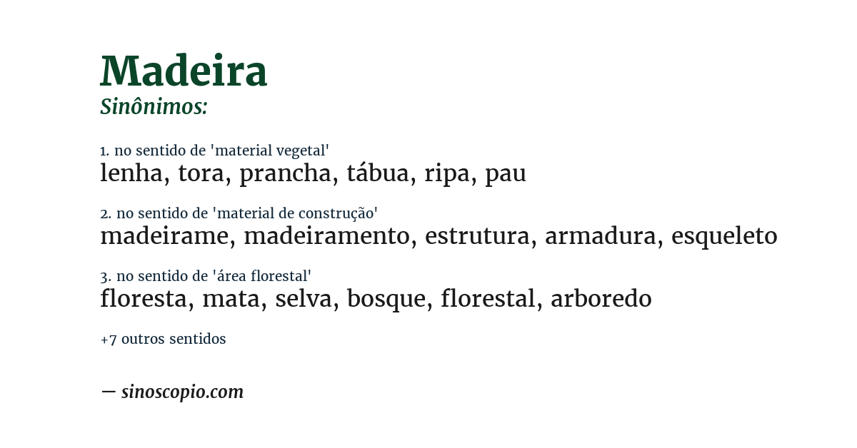 Sinônimo de madeira