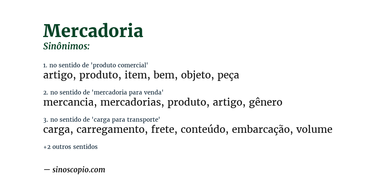 Sinônimo de mercadoria