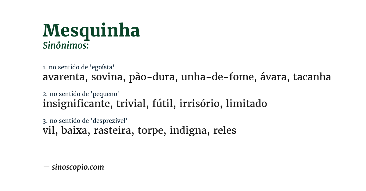 Sinônimo de mesquinha