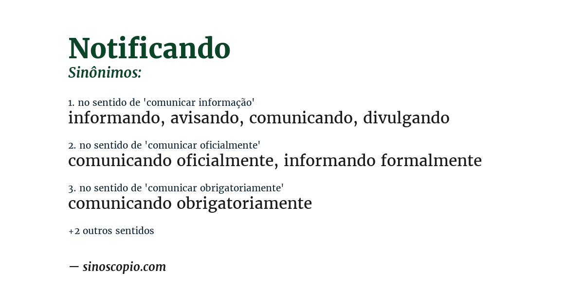 Sinônimo de notificando