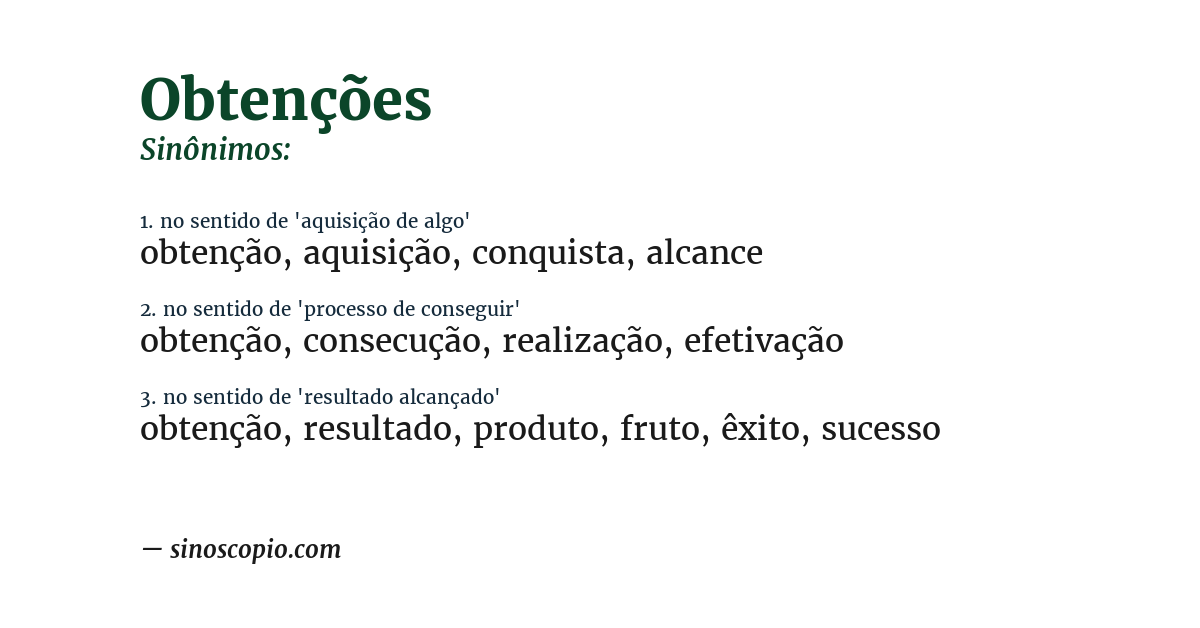 Sinônimo de obtenções