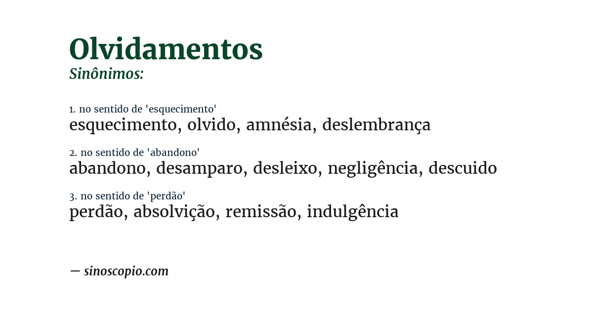 Sinônimo de olvidamentos