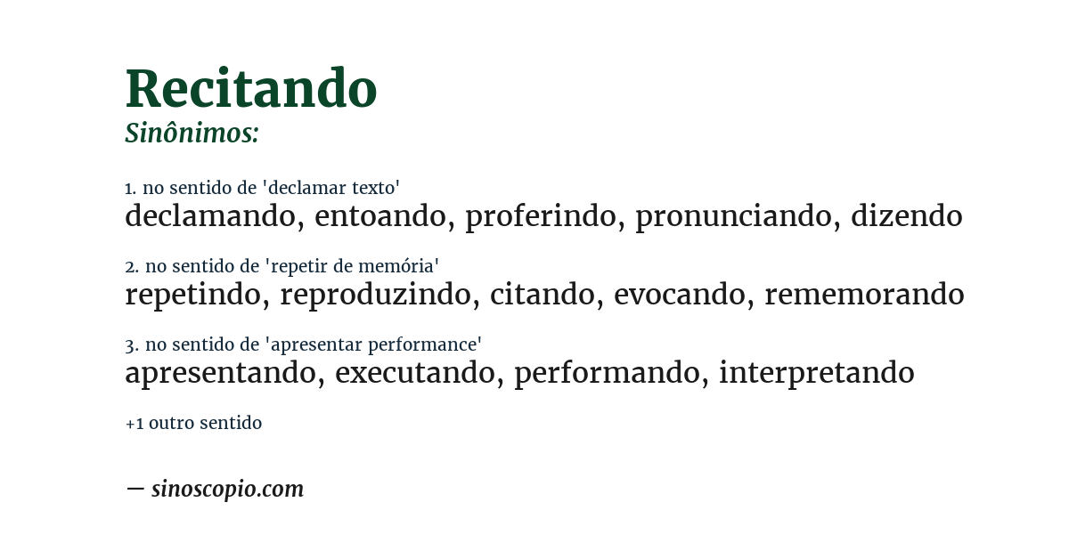 Sinônimo de recitando