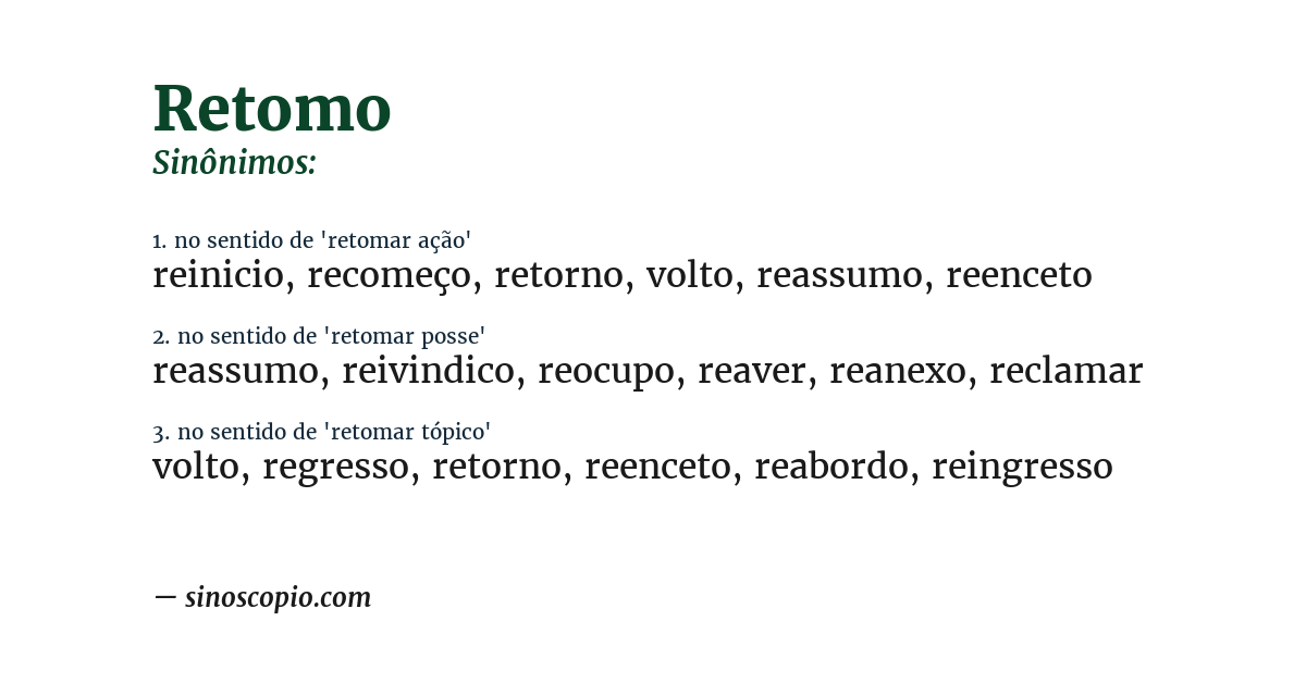 Sinônimo de retomo