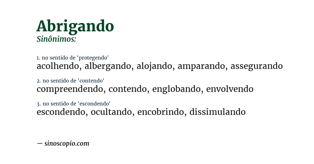 Sinônimo de abrigando