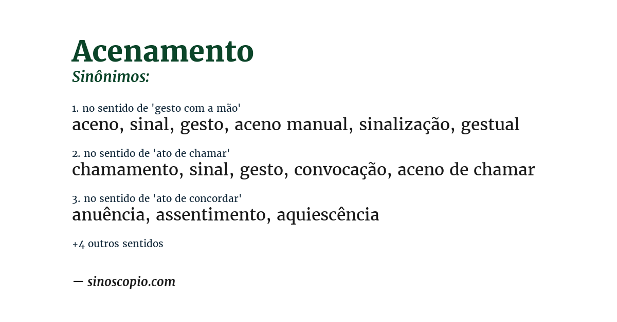 Sinônimo de acenamento