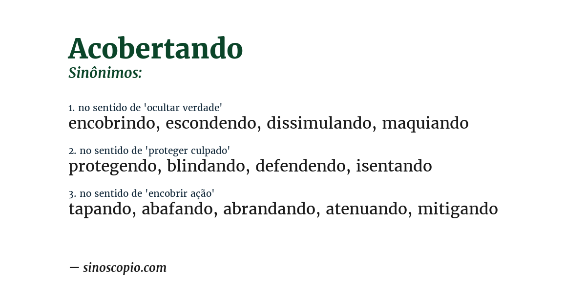 Sinônimo de acobertando