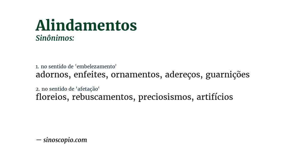 Sinônimo de alindamentos