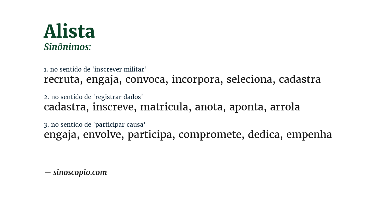 Sinônimo de alista