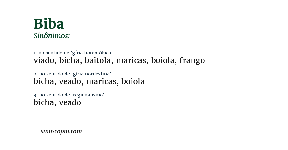 Sinônimo de biba
