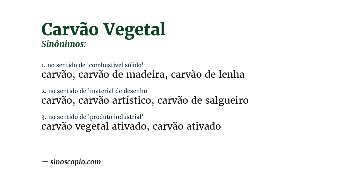 Sinônimo de carvão vegetal