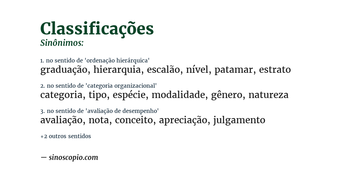 Sinônimo de classificações