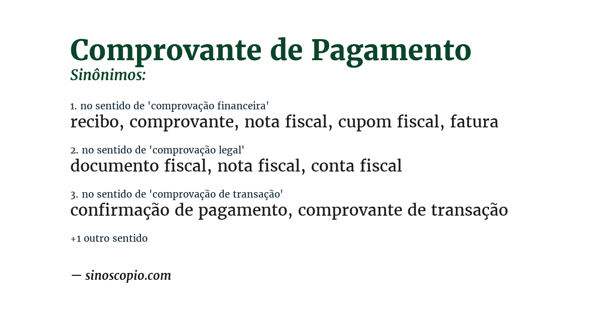 Sinônimo de comprovante de pagamento