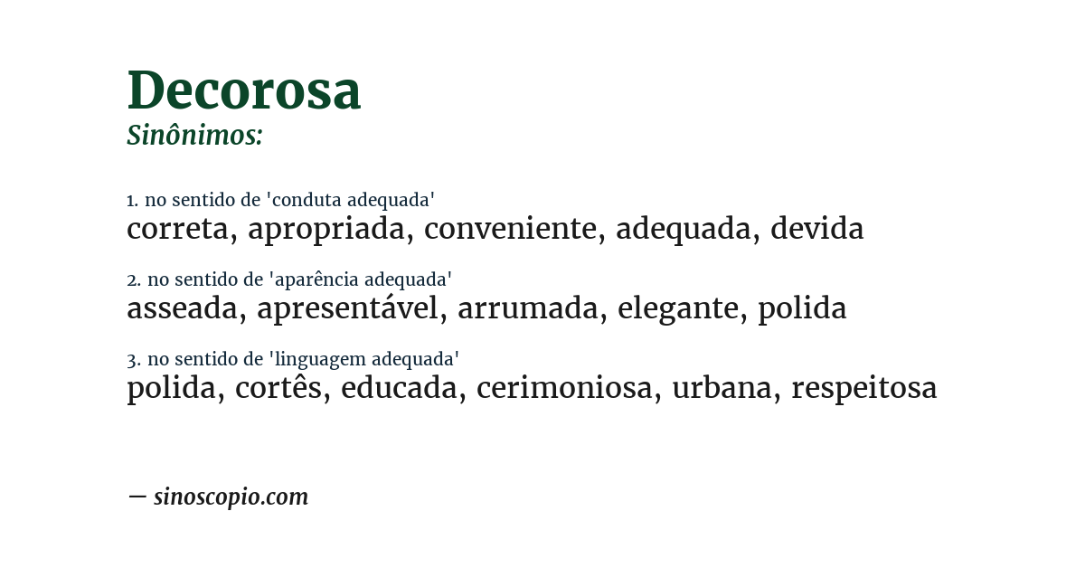 Sinônimo de decorosa