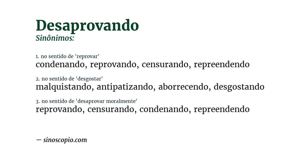 Sinônimo de desaprovando