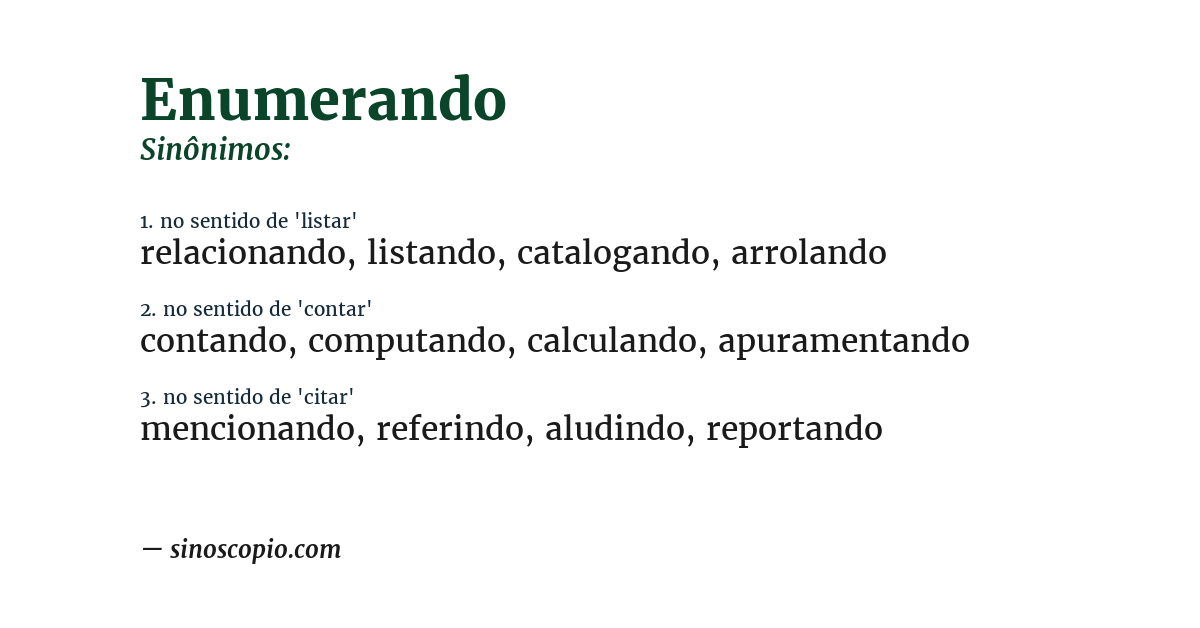Sinônimo de enumerando