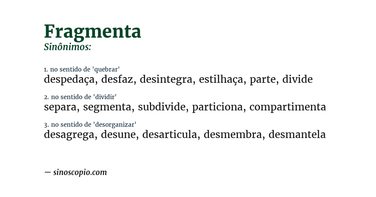Sinônimo de fragmenta