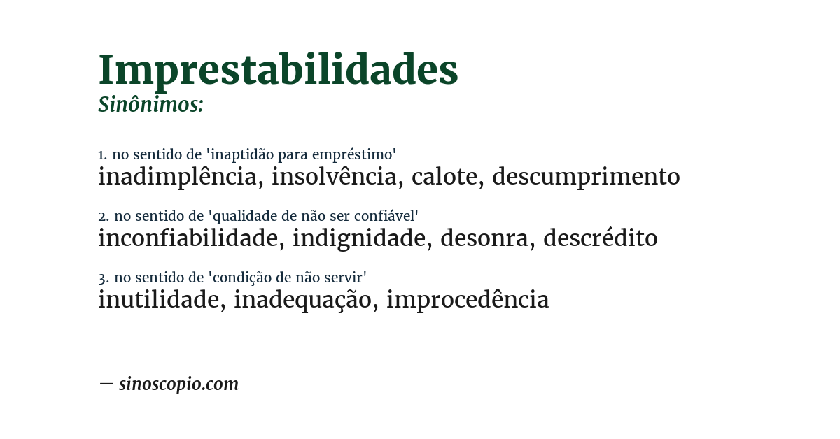 Sinônimo de imprestabilidades
