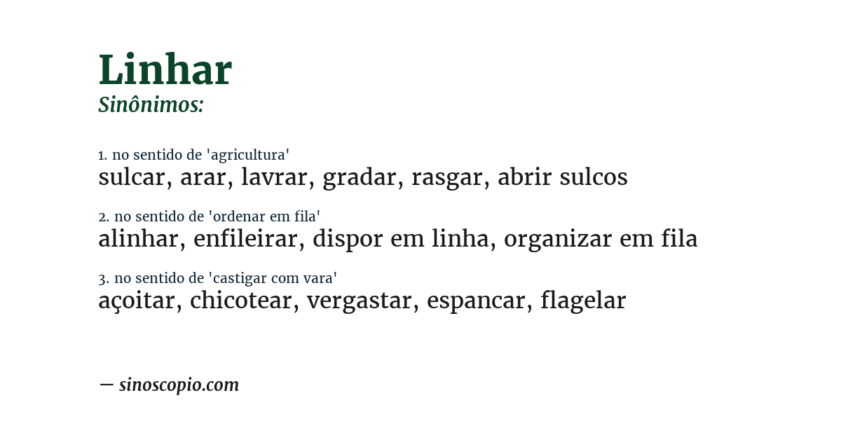 Sinônimo de linhar