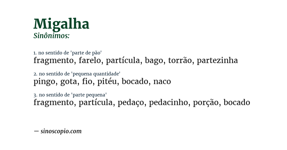 Sinônimo de migalha