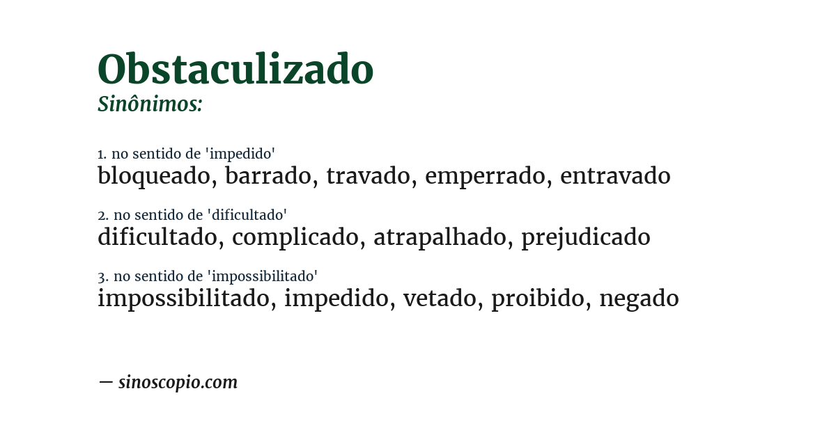 Sinônimo de obstaculizado