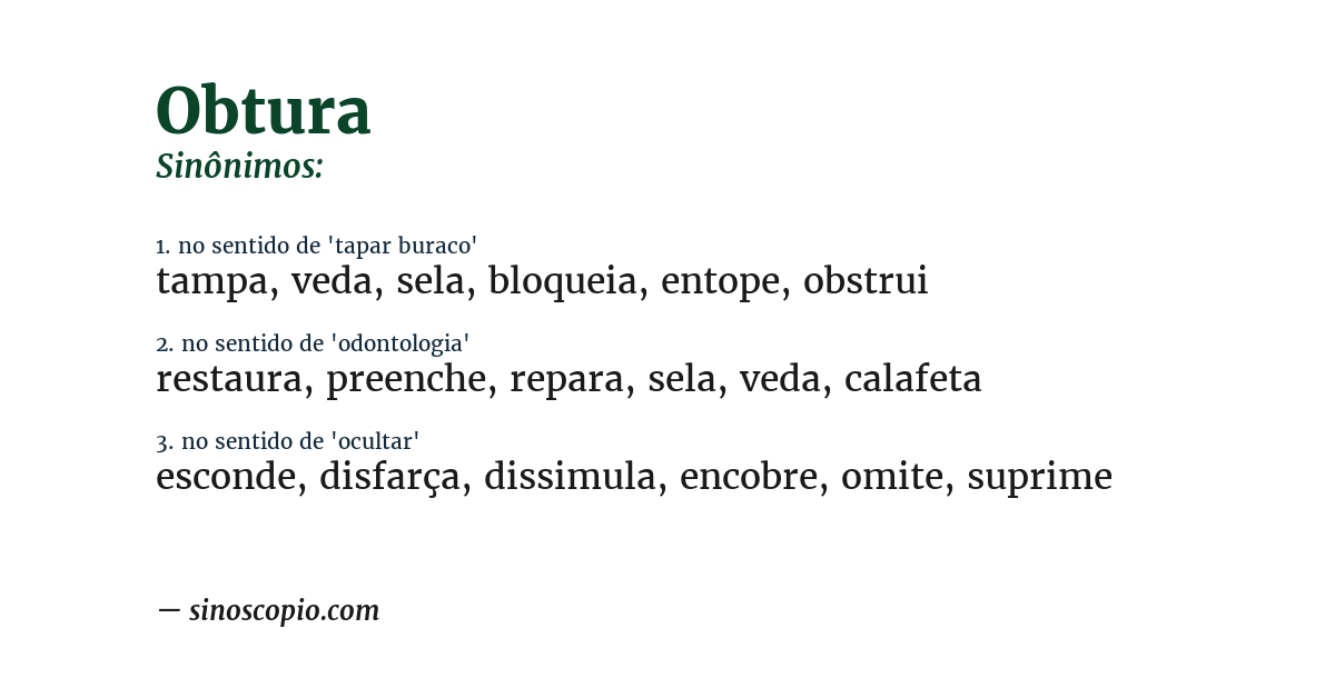 Sinônimo de obtura