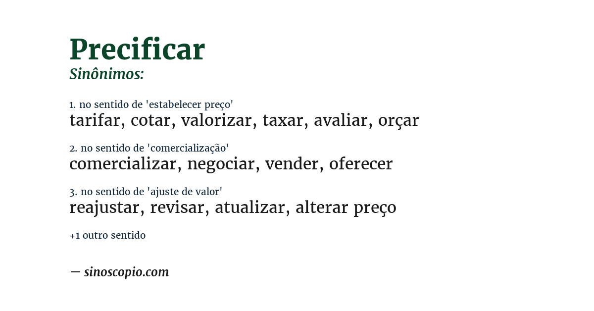 Sinônimo de precificar