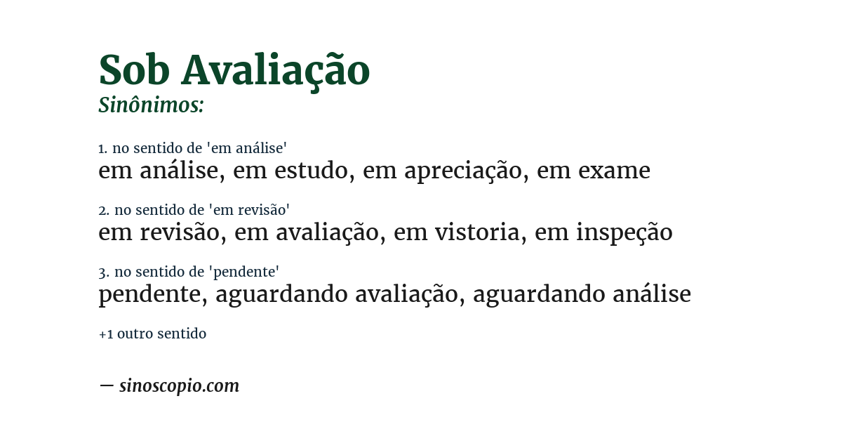 Sinônimo de sob avaliação