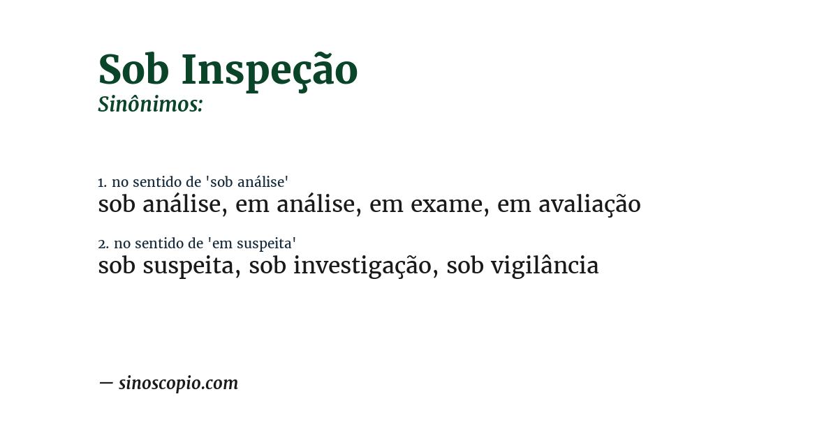 Sinônimo de sob inspeção