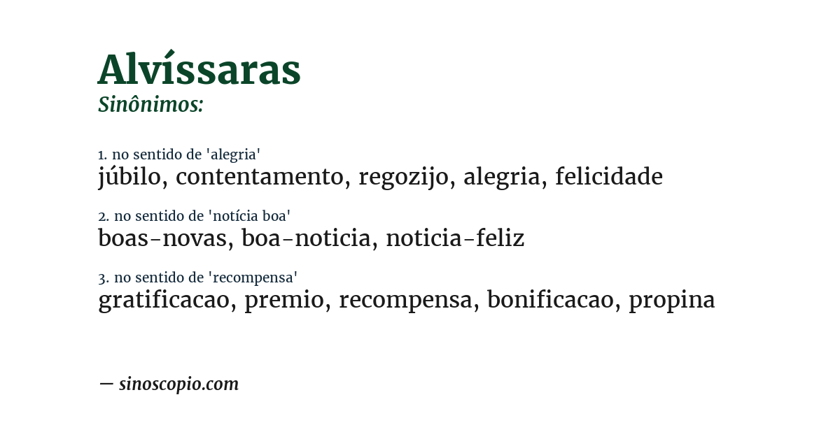 Sinônimo de alvíssaras