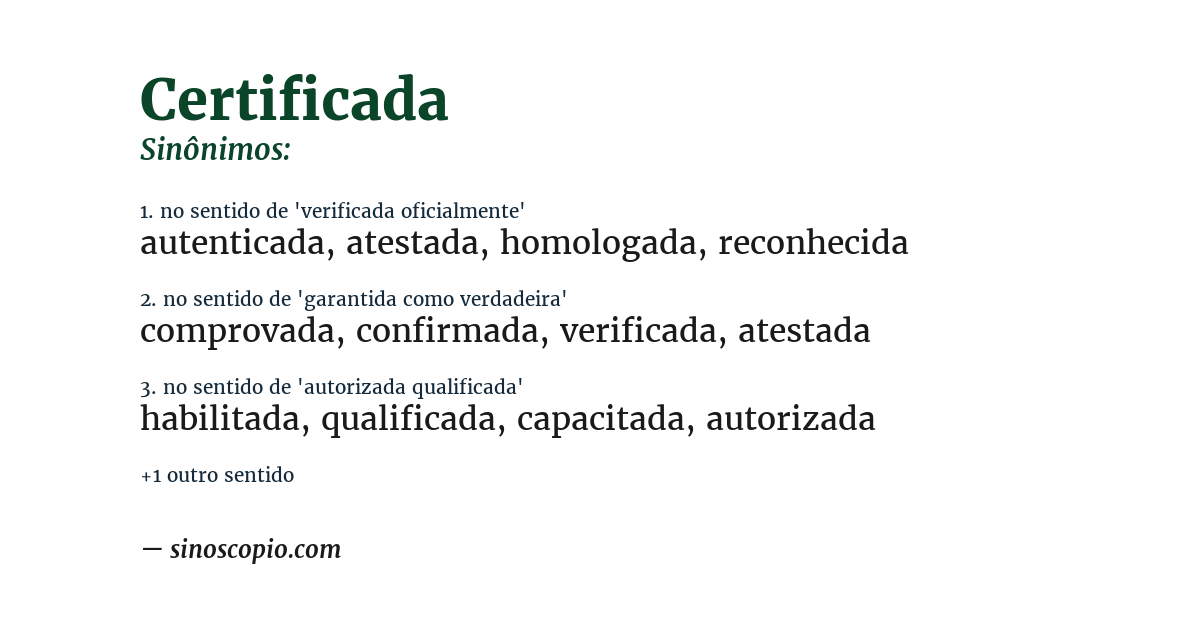 Sinônimo de certificada