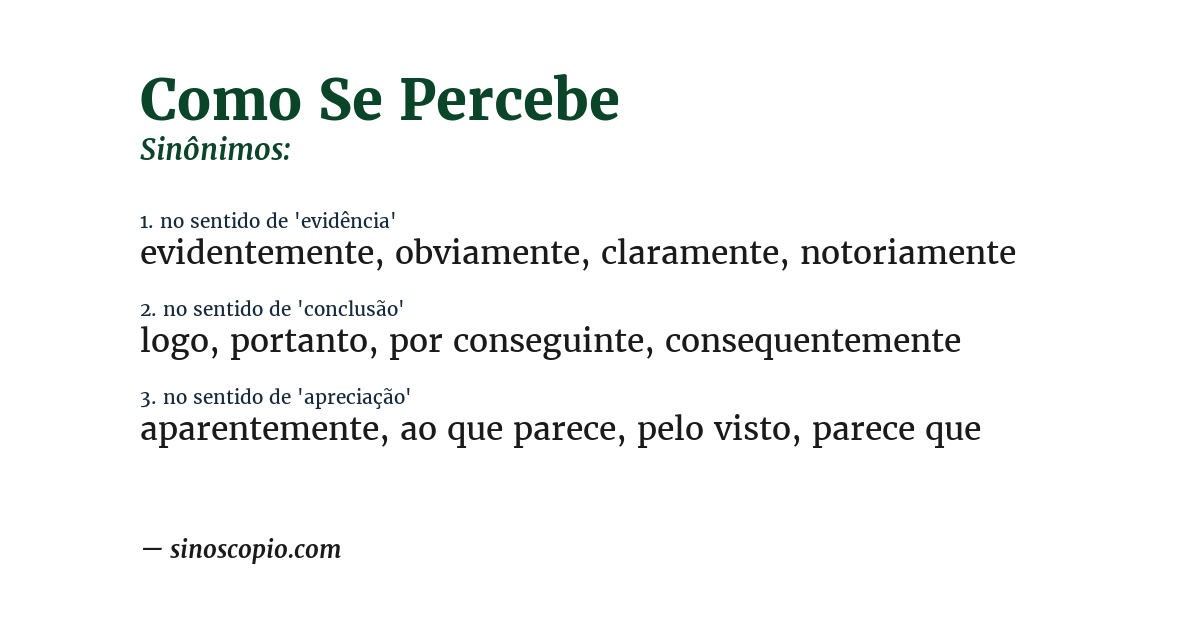 Sinônimo de como se percebe