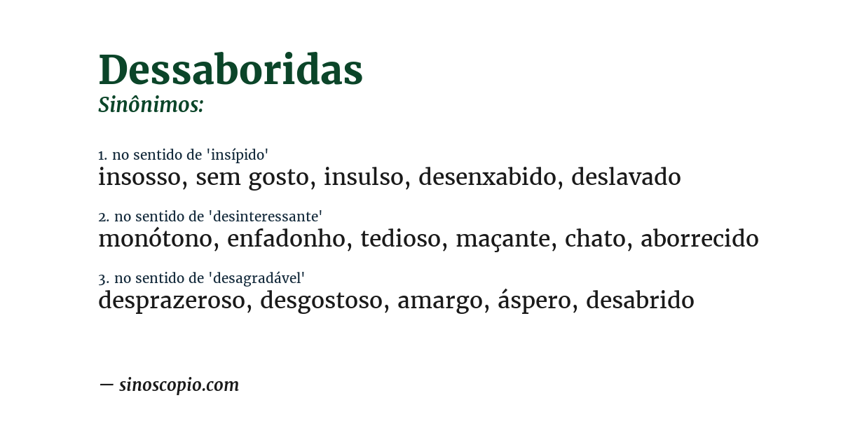 Sinônimo de dessaboridas