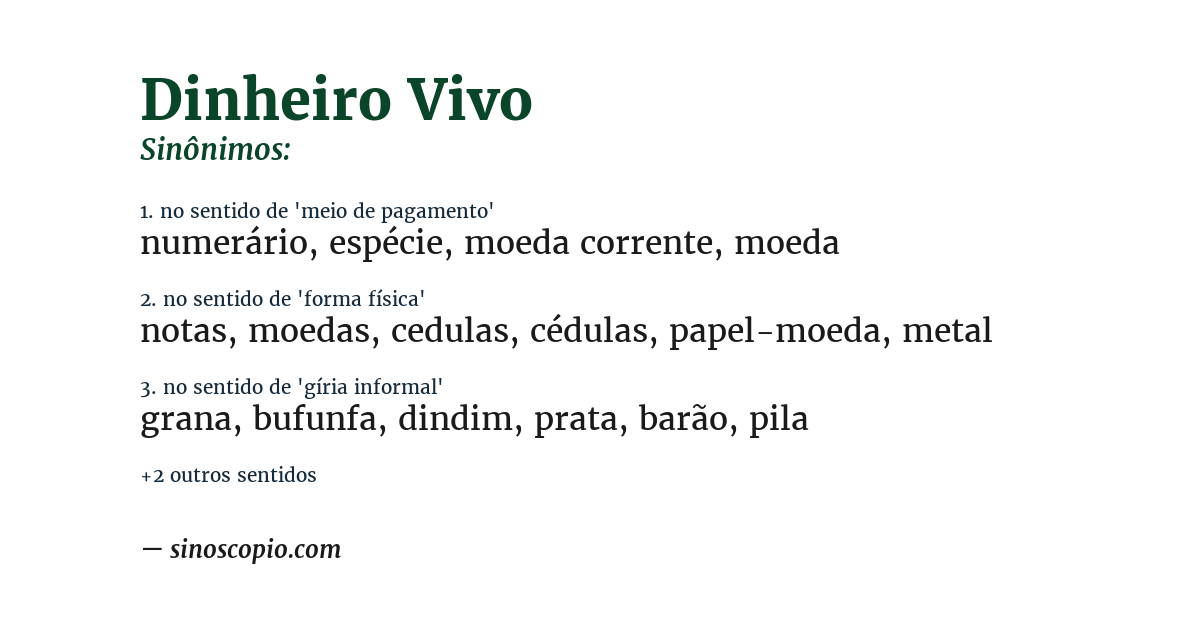 Sinônimo de dinheiro vivo
