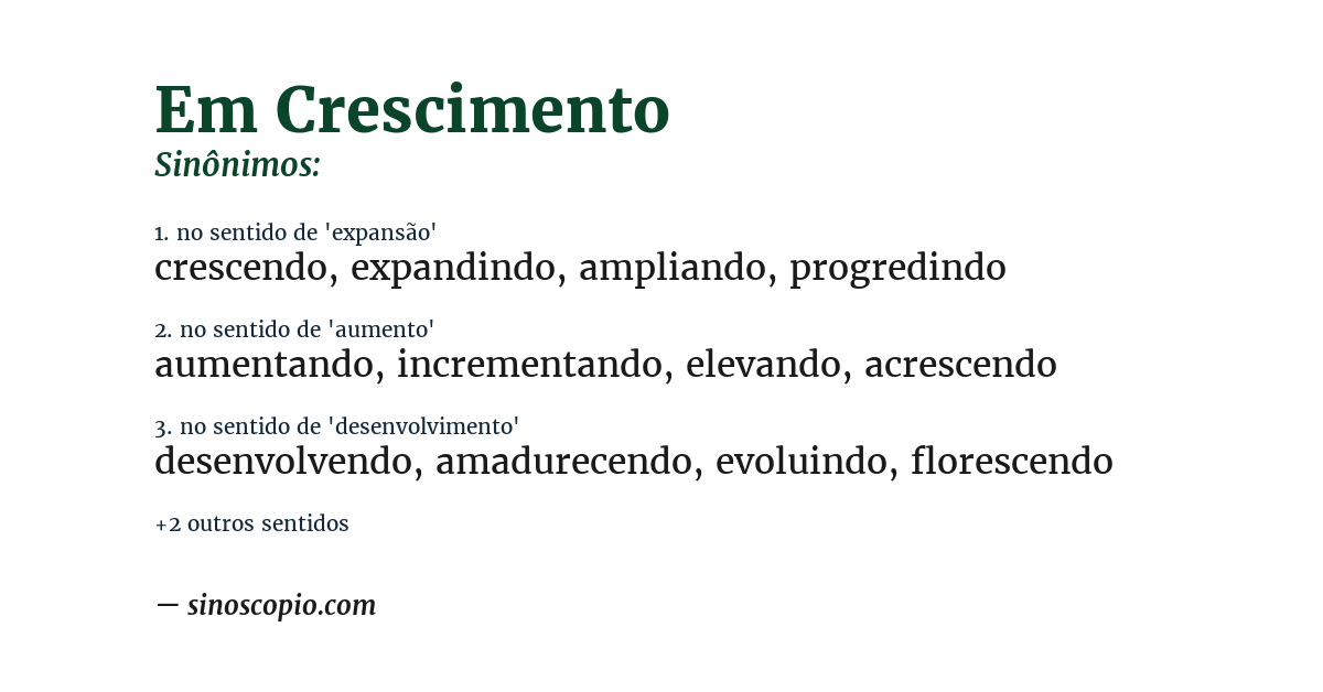 Sinônimo de em crescimento