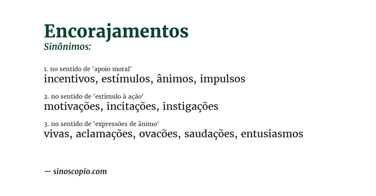 Sinônimo de encorajamentos