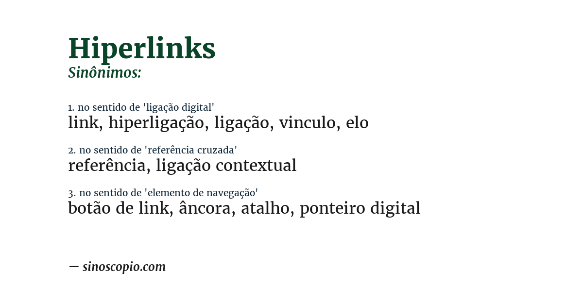 Sinônimo de hiperlinks