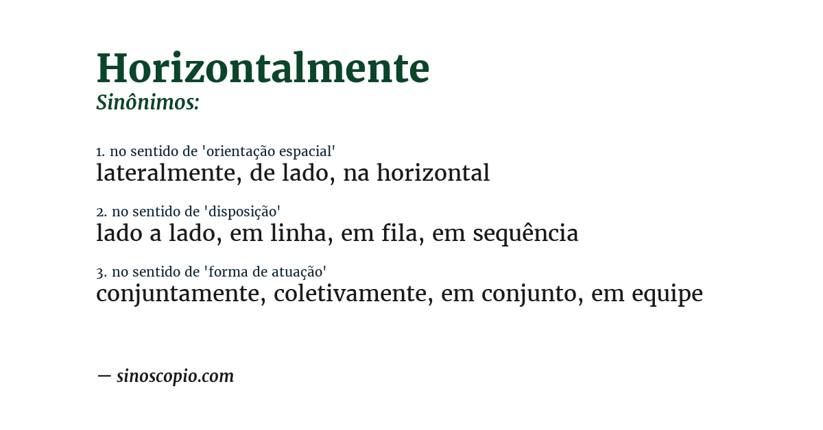 Sinônimo de horizontalmente