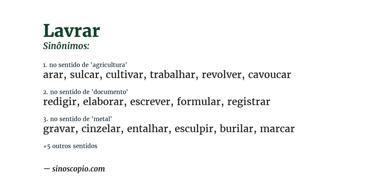 Sinônimo de lavrar