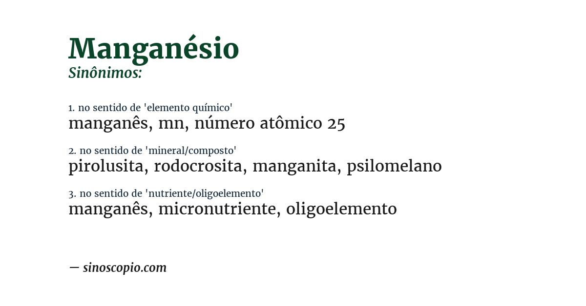 Sinônimo de manganésio