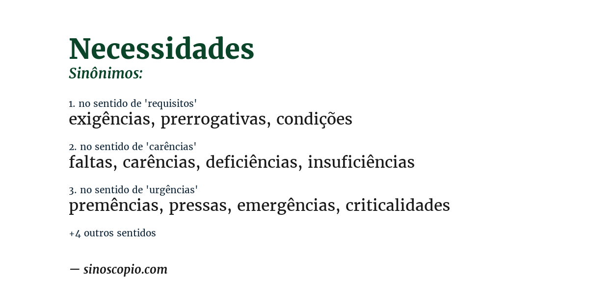 Sinônimo de necessidades