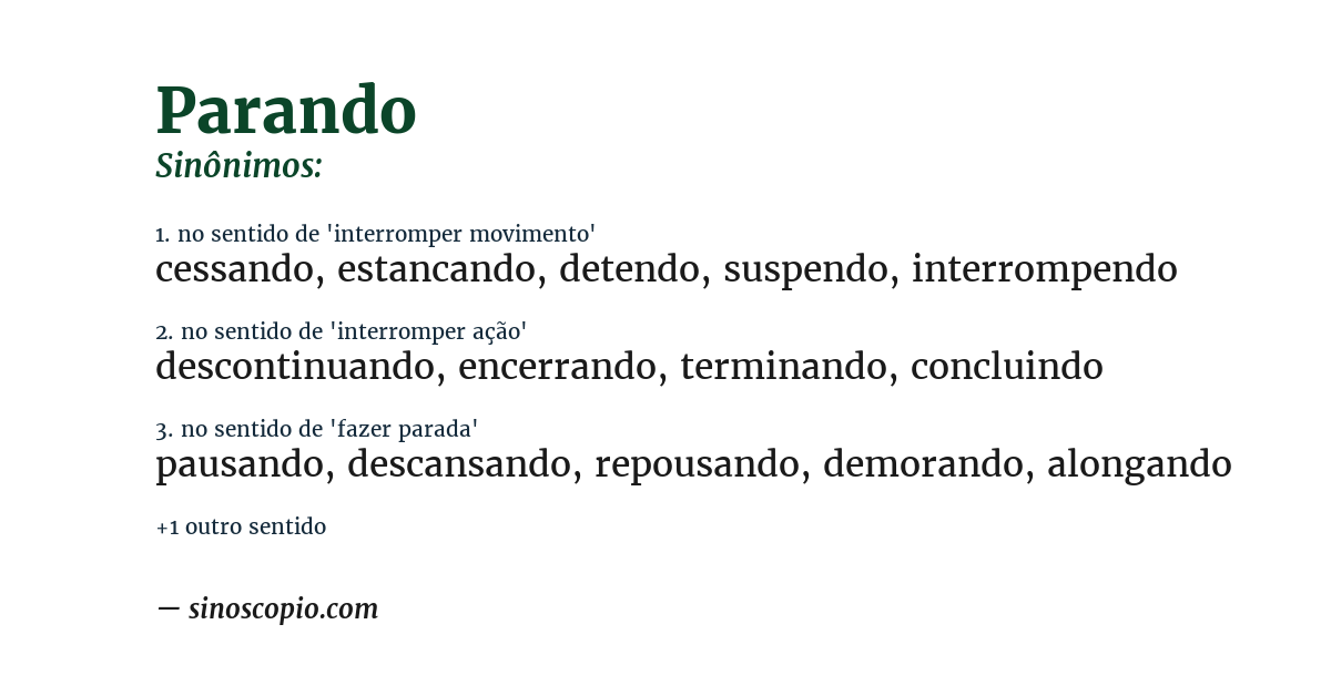 Sinônimo de parando