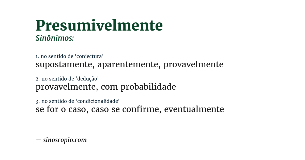 Sinônimo de presumivelmente