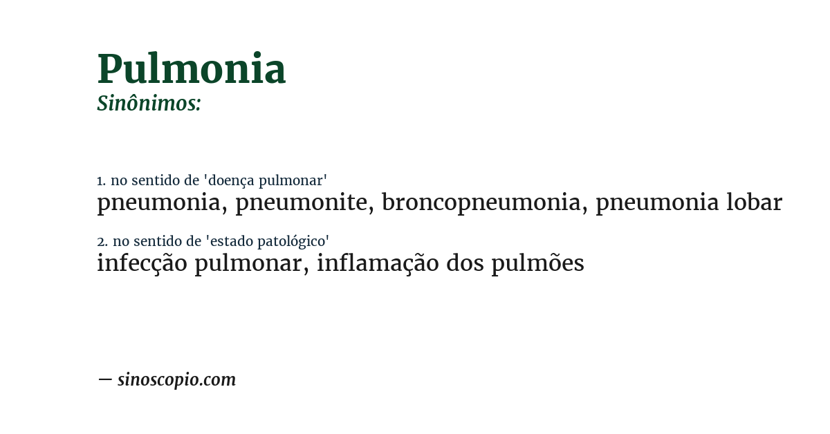 Sinônimo de pulmonia