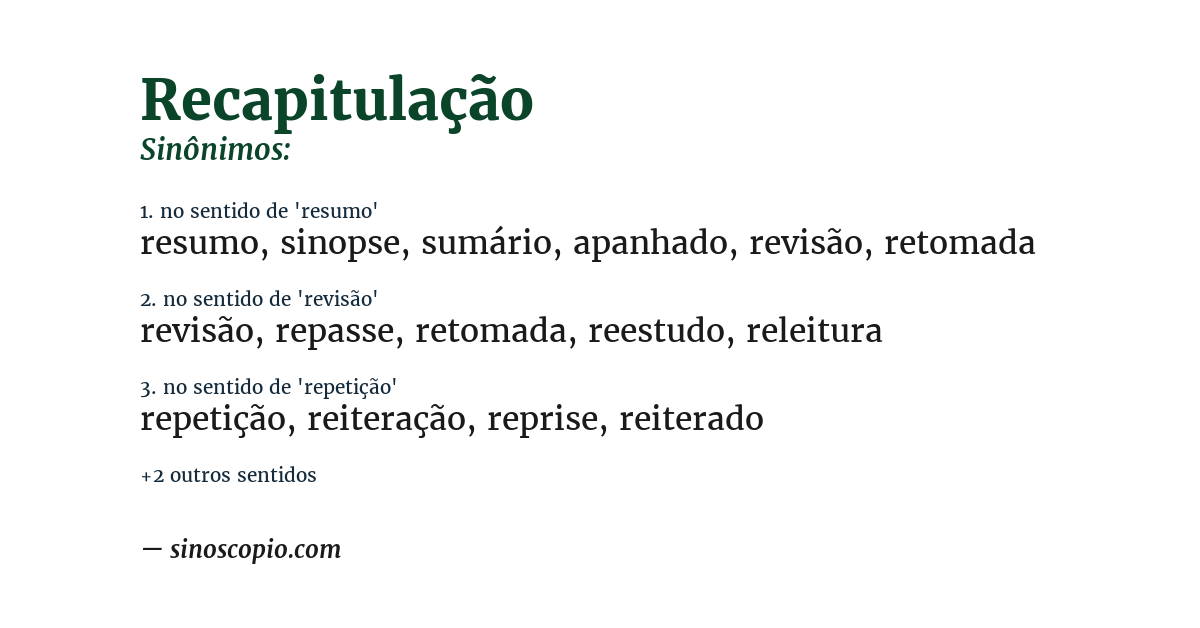 Sinônimo de recapitulação